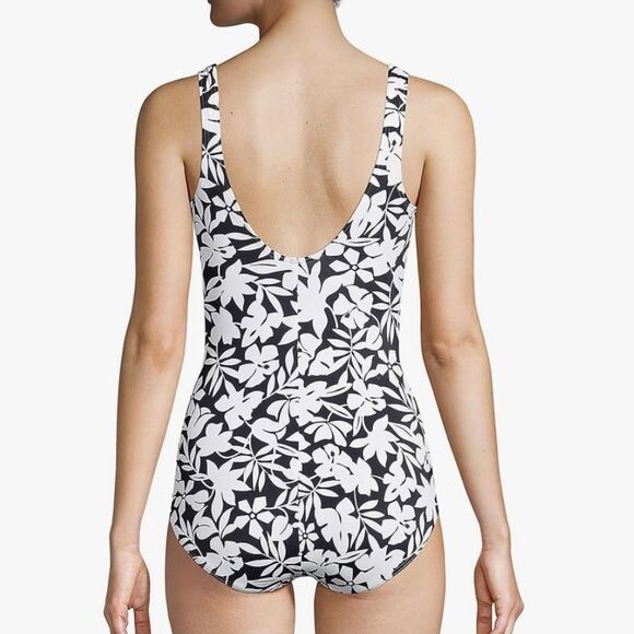 Lands' End Tank Soft Cup One Piece Swimsuit Black Havana Floral, size 4, NWT - Picture 4 of 8